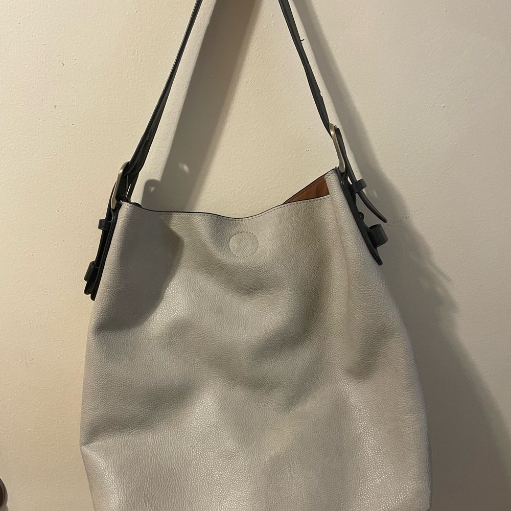Stylish Sand/Grey faux Leather Shoulder Bag - Picture 2 of 3